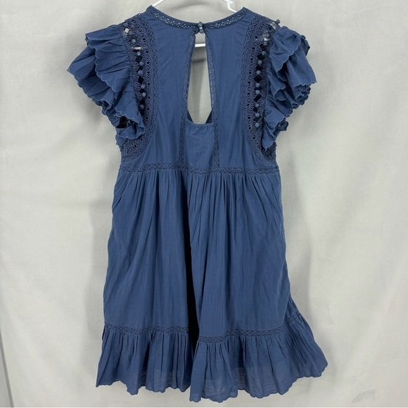 Anthropologie Women’s Size Small Blue Ruffle Flutter Sleeve Plunge Mini Dress - Picture 3 of 14